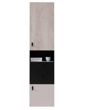 Regál Niko 45 cm černý / dub / béžový ideální do pokoje pro mládež velmi užitečný a má moderní design