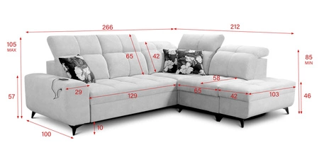 Rohová sedací souprava Buffalo VII s funkcí spaní grafitová pravá strana stylová rohová sedací souprava s kontejnery na lůžkoviny velurová látka