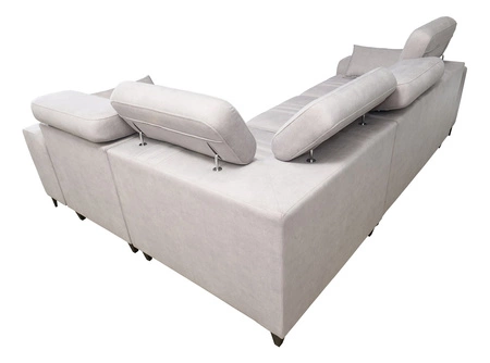 Rohová pohovka s funkcí spaní Castel II světle hnědá pravá pohodlná rohová pohovka s polohovatelnými opěrkami hlavy kontejner na lůžkoviny