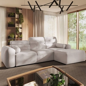 Rohová pohovka s funkcí spaní Cantare slonová kost pravý roh funkční a pohodlný moderní design plyšová látka