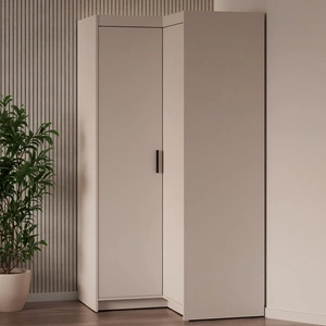 Rohová šatní skříň Rene béžová písková stylový design ABS hrany čela šatní skříně do ložnice v matném provedení černé úchyty