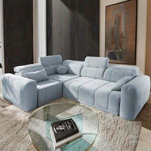 Rohová sedací souprava s funkcí spaní Cetara II modrá levá strana stylový design posuvná opěradla nastavitelné opěrky hlavy a kontejner na lůžkoviny