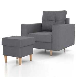 Křeslo s podnožkou Vaso grafitové pohodlné křeslo do obývacího pokoje ve skandinávském stylu měkký sedák vysoké dřevěné nohy