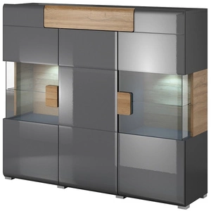 Zásuvková komoda Toledo 147 cm antracit / lesk antracit / dub vnuk moderní designový nábytek stylová barevná kombinace