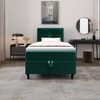 Kontinentální postel Melba 120x200 lahvově zelená v moderním skandinávském stylu s čalouněným čelem postele s úložným boxem
