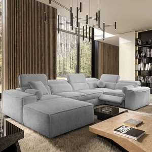 Rohová sedací souprava s funkcí spaní Viano IV Lux světle šedá levé provedení rohová sedací souprava s výsuvnou podnožkou velký prostor na lůžkoviny