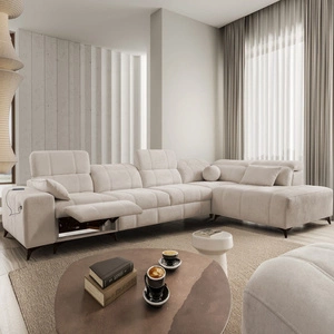 Rohová sedací souprava s funkcí spaní Penejos XI Lux béžová pravostranná stylová rohová sedací souprava s pohodlným výsuvným podnožníkem