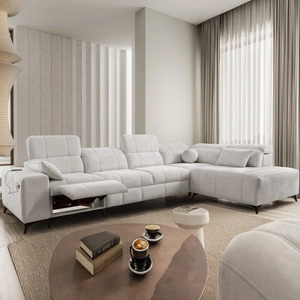 Penejos XI Lux rohová pohovka s funkcí spaní šedý jasan pravá stylová rohová pohovka s pohodlnou výsuvnou podnožkou