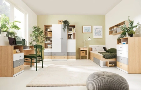 Policový regál Pixel 45 cm dub biscuit / bílá / šedá ideální do pokoje pro mládež funkční nábytek moderní design