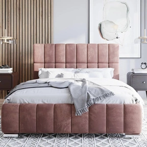 Čalouněná postel Amby 140x200 pudrově růžová Stylová postel s úložným prostorem na lůžkoviny Pohodlný podhlavník zaujme svým elegantním designem