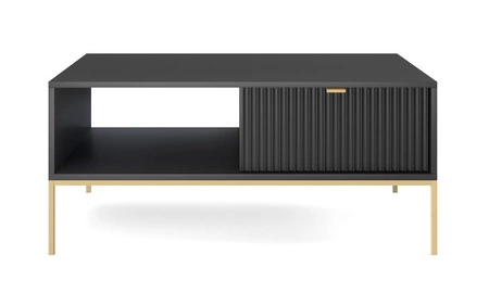 Konferenční stolek Lovro černý se zásuvkami moderní design deska odolná proti rozlití zlaté kovové nohy