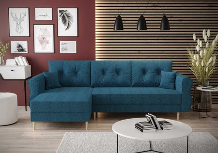Rohová pohovka s funkcí spaní Wilkins modrá levá strana stylový a moderní design, který se hodí do každého interiéru
