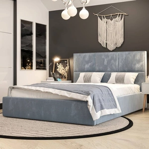 Čalouněná postel Hestia 180x200 s kontejnerem modré barvy v moderním skandinávském stylu s pohodlnou opěrkou hlavy