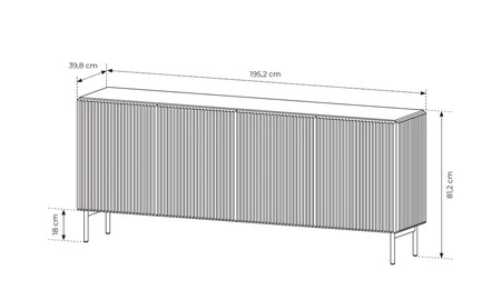 Komoda Muti 195 cm béžová s jednoduchým tvarem originální design nápadné rýhování na čelech a korpusu