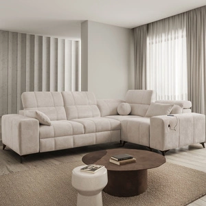 Rohová sedací souprava s funkcí spaní Penejos II béžová pravá rohová sedací souprava se zásobníkem na lůžkoviny pro každodenní pohodlí při lenošení