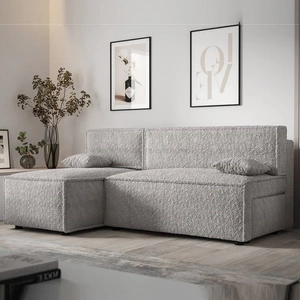 Rohová sedací souprava s funkcí spaní Brandon šedý jasan levá měkká látka s charakteristickou smyčkovou povrchovou nádobou na lůžkoviny