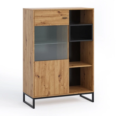 Nízká skříňka Olier 90 cm dub řemeslník jednoduchá forma moderní design kovový rám černá industriální skříňka v loftovém stylu