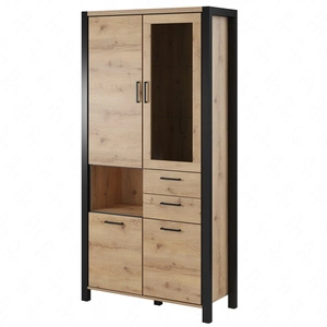 Activ 100 cm dub taurus / černá stylový design bezpečná vitrína z tvrzeného skla se zásuvkou v industriálním stylu