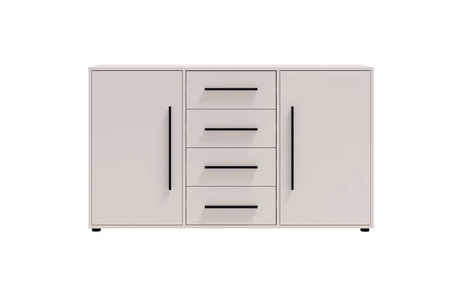 Komoda Maxione 150 cm béžová elegantní a univerzální styl komody do ložnice nebo obývacího pokoje vkusné černé úchyty