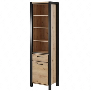 Activ 55 cm dub taurus / černý moderní design kovové úchyty vitrína se zásuvkou v industriálním stylu