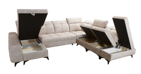 Rohová sedací souprava s funkcí spaní Buffalo X zelená levá funkční a pohodlná rohová sedací souprava do pokoje s kontejnery na lůžkoviny