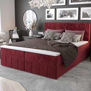 Vínová kontinentální postel Casey 180x200 v moderním skandinávském stylu s výrazným čelem
