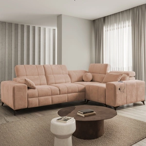 Rohová sedací souprava s funkcí spaní Penejos II lososová pravá rohová sedací souprava se zásobníkem na lůžkoviny pro každodenní pohodlí při lenošení