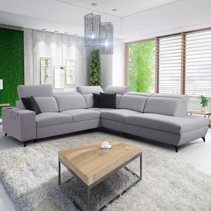 Kelly Sleek IX šedá jasanová pravá rohová pohovka s funkcí spaní, pohodlnými područkami a nastavitelnými opěrkami hlavy