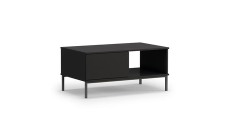 Nábytková sestava Tutti černá jednoduchá forma nástěnné skříňky na kovovém černém podstavci bezúchytkový systém otevírání push to open