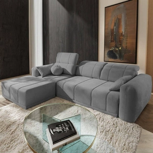 Rohová sedací souprava s funkcí spaní Cetara šedá levá strana stylový design pohodlné posuvné opěrky zad nastavitelné opěrky hlavy