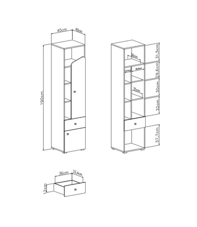 Sada nábytku Dzeta dub / antracit ideální do dětského pokoje nebo pokoje pro mladé v módním stylu