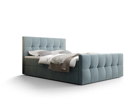 Tyrkysová kontinentální postel Manhattan 160x200 v moderním skandinávském stylu s čalouněným čelem a nohama