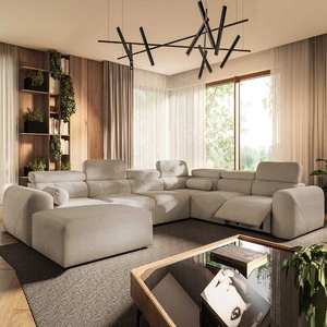 Rohová pohovka s funkcí spaní Cantare VIII Lux Béžová levá designová pohovka s elektrickou podnožkou