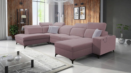 Kelly Sleek VI pohovka na spaní levandulově růžová pravá strana moderní designová rohová pohovka do obývacího pokoje s nastavitelnými opěrkami hlavy