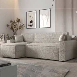 Rohová sedací souprava s funkcí spaní Brandon Bis krémová levá strana měkká tkanina s charakteristickou smyčkovou povrchovou nádobou na lůžkoviny