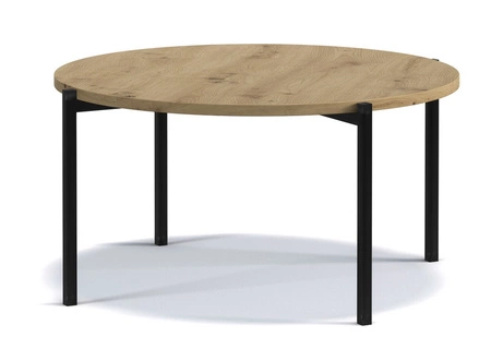 Kulatý konferenční stolek 84 cm Sampi dub řemeslný nadčasový a lehký design pevná kovová podnož ideální stolek pro každé prostředí