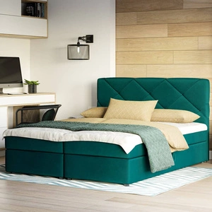 Tyrkysová kontinentální postel Luton 140x200 v moderním skandinávském stylu s výrazným čelem