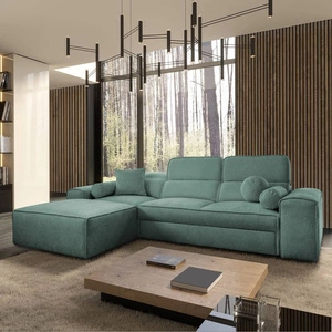 Rohová sedačka s funkcí spaní Viano patina levá strana stylová rohová sedačka zajímavého tvaru nastavitelné opěrky hlavy dekorativní polštáře