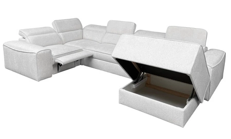 Rohová sedací souprava s funkcí spaní Viano IV Lux šedomodrá pravé provedení rohová sedací souprava s výsuvnou podnožkou velká nádoba na lůžkoviny