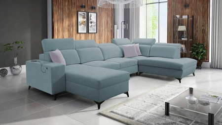 Kelly Elegantní rohová sedačka VI s funkcí spaní arktická modrá levá strana moderní designová rohová sedačka do obývacího pokoje s nastavitelnými opěrkami hlavy