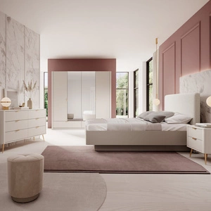 Ložnicová sestava nábytku Lante béžová Stylový nábytek s moderním designem Žlábkovaná čela Originální zaoblený tvar nábytkových dílů
