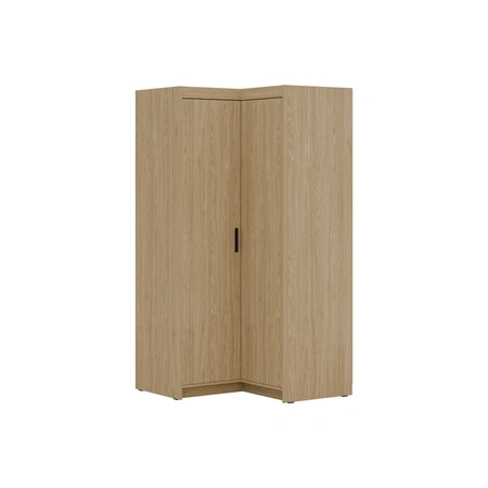 Rohová šatní skříň Rene olejovaný dub stylový design ABS hrany čela šatní skříně do ložnice v matném provedení černé úchytky