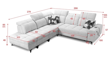 Rohová sedací souprava s funkcí spaní Buffalo IX tmavě béžová levá strana stylová rohová sedací souprava do pokoje z velurové tkaniny dekorativní polštáře