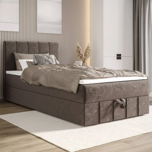 Kontinentální postel Casey 120x200 světle hnědá v moderním skandinávském stylu s čalouněným čelem postele s úložným boxem