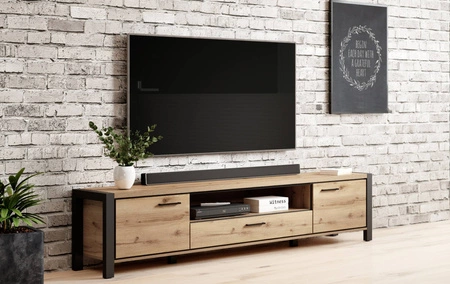 Skříňka RTV Aktiv 210 cm dub taurus / černá stylová TV skříňka s kovovými černými úchytkami industriálního charakteru