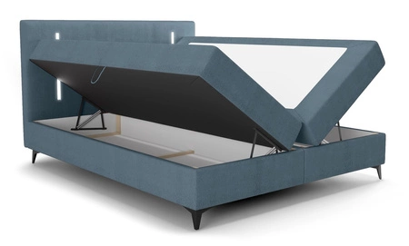 Kontinentální postel Norco 180x200 modrá stylová postel s úložným boxem osvětlení v čele postele dodává jedinečný nádech