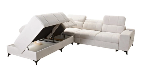 Rohová sedací souprava s funkcí spaní Penejos IX šedá levá stylová rohová sedací souprava s kontejnery na lůžkoviny pohodlné nastavitelné opěrky hlavy