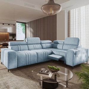Rohová sedací souprava s funkcí spaní Castel II Lux modrá pravá pohodlná rohová sedací souprava do obývacího pokoje s pohodlným výsuvným podnožníkem