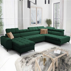 Rohová pohovka s funkcí spaní Bolmso VI zelená levá pohodlná rohová pohovka s nastavitelnými opěrkami hlavy dekorativní prošívání na sedáku