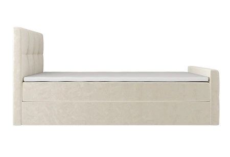 Manhattan 90x200 béžová kontinentální postel v moderním skandinávském stylu s čalouněným čelem a nohou postele s úložným boxem